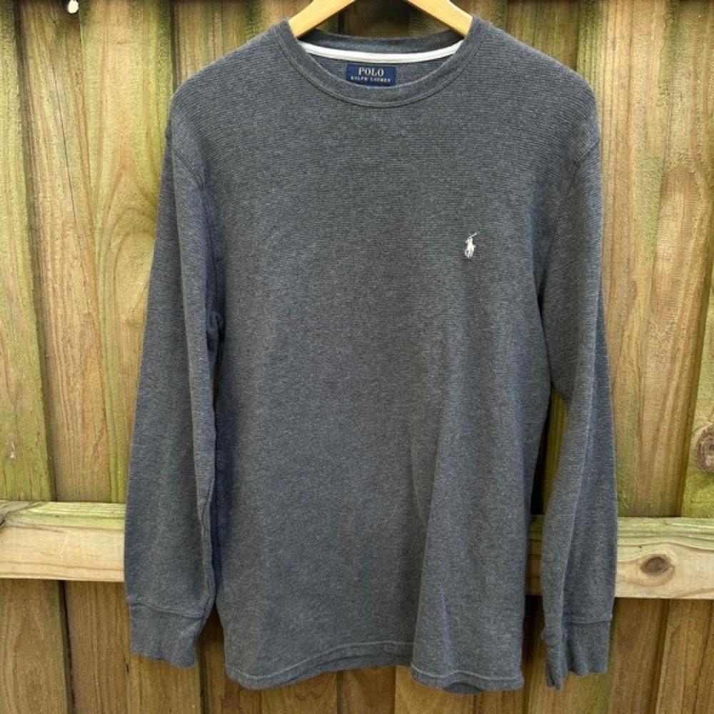 Polo Ralph Lauren gray cotton thermal waffle knit long sleeve shirt Size Medium
